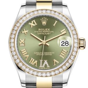 Rolex Datejust 31 Olive green Diamonds Dial Diamond Bezel Yellow Gold Two Tone Watch 278383RBR 278383