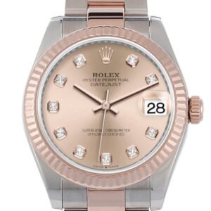 Rolex Datejust 31 Rose Diamond Dial Fluted Bezel 18K Everose Gold Two Tone Watch 278271