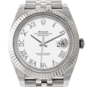 Rolex Datejust 41 White Roman Dial White Gold Fluted Bezel Jubilee Mens Watch 126334