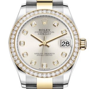 Rolex Datejust 31 Silver Diamonds Dial Diamond Bezel Yellow Gold Two Tone Watch 278383RBR 278383
