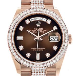 Rolex Day-Date 36 Brown ombré Diamond Dial Diamond Bezel 18K Everose Gold Diamond President Watch 128345RBR