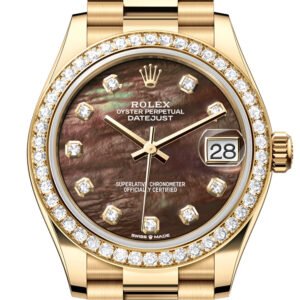 Rolex Datejust 31 Dark Mother of Pearl Diamond Dial Diamond Bezel Yellow Gold Ladies Watch 278288RBR 278288RBR-0032