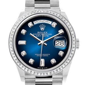 Rolex Day-Date 36 Blue ombré Dial Diamond Bezel Platinum President Watch 128396TBR
