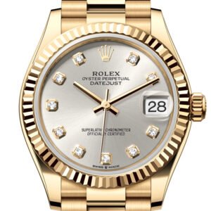 Rolex Datejust 31 Silver Diamond Dial Fluted Bezel Yellow Gold Ladies Watch 278278 278278-0034