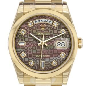 Rolex Day-Date 36 Black mother of pearl Jubilee Diamonds Dial President Yellow Gold Watch 118208