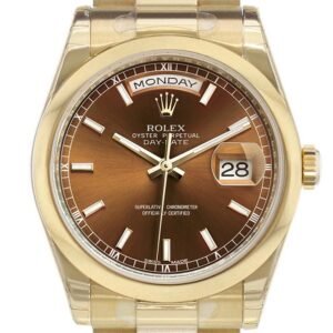Rolex Day-Date 36 Cognac Dial President Yellow Gold Watch 118208