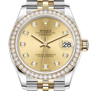 Rolex Datejust 31 Champagne Diamonds Dial Diamond Bezel Yellow Gold Two Tone Jubilee Watch 278383RBR 278383