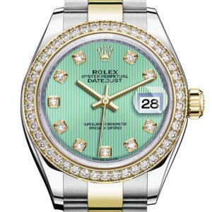Rolex Datejust 28 Mint Green set with diamonds Dial Diamond Bezel Yellow Gold Ladies Watch 279383RBR 279383