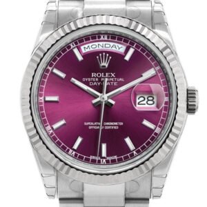 Rolex Day-Date 36 Cherry Dial Fluted Bezel Oyster White Gold Watch 118239