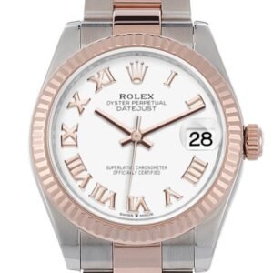 Rolex Datejust 31 White Roman Dial Fluted Bezel 18K Everose Gold Two Tone Watch 278271