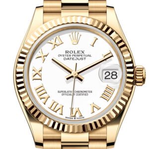 Rolex Datejust 31 White Roman Dial Fluted Bezel Yellow Gold Ladies Watch 278278 278278-0020