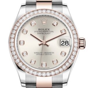 Rolex Datejust 31 Silver Diamonds Dial Diamond Bezel Rose Gold Two Tone Watch 278381RBR 278381