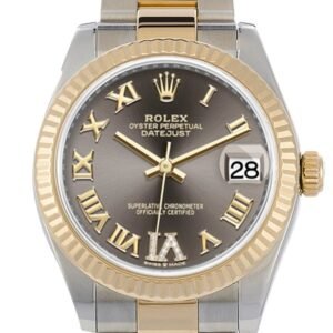 Rolex Datejust 31 Dark Grey Large VI set with Diamonds Dial Fluted Bezel 18K Yellow Gold Two Tone Watch 278273 NP