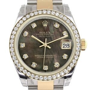 Rolex Datejust 31 Black mother-of-pearl Diamond Dial Diamond Bezel Yellow Gold Two Tone Watch 178383