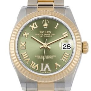Rolex Datejust 31 Olive Green Large VI set with Diamonds Dial Fluted Bezel 18K Yellow Gold Two Tone Watch 278273 NP