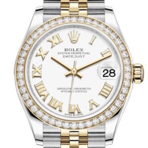 Rolex Datejust 31 White Roman Dial Diamond Bezel Yellow Gold Two Tone Jubilee Watch 278383RBR 278383