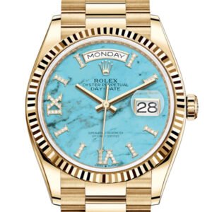 ROLEX Day-Date 36 Turquoise Dial 18K Yellow Gold Watch 128238