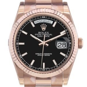Rolex Day-Date 36 Black Dial Fluted Bezel President Everose Gold Watch 118235