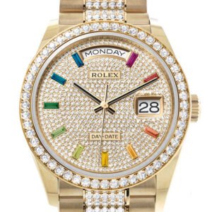 Rolex Day-Date 36 Pave Dial Gold Diamond Bezel Watch 128348RBR-0031 128348RBR