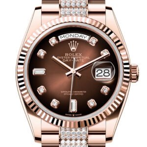 Rolex Day-Date 36 Brown ombré Diamond Dial Fluted Bezel 18K Everose gold Diamond President Watch 128235