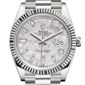 Rolex Day-Date 40 Meteorite Diamond Dial Fluted Bezel White Gold President Automatic Men's Watch 228239