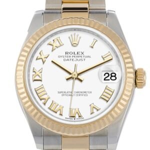 Rolex Datejust 31 White Roman Dial Fluted Bezel 18K Yellow Gold Two Tone Watch 278273 NP