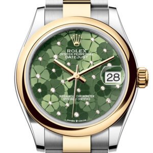 Rolex Datejust 31 Olive Green Floral Motif Diamond Dial Yellow Gold Steel Ladies Watch 278243 278243-0031