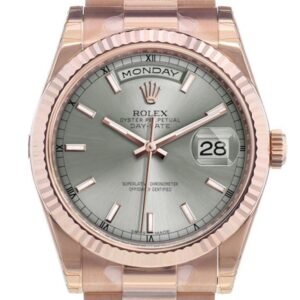 Rolex Day-Date 36 Rhodium Dial Fluted Bezel President Everose Gold Watch 118235