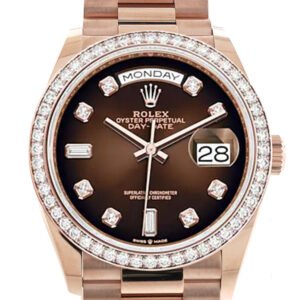 Rolex Day-Date 36 Brown ombré Diamond Dial Diamond Bezel 18K Everose Gold President Watch 128345RBR