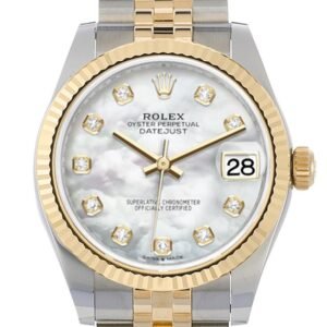 Rolex Datejust 31 White mother-of-pearl Diamond Dial Fluted Bezel 18K Yellow Gold Two Tone Jubilee Watch 278273 NP