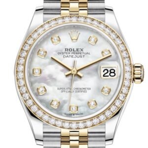 Rolex Datejust 31 White mother-of-pearl Diamonds Dial Diamond Bezel Yellow Gold Two Tone Jubilee Watch 278383RBR 278383