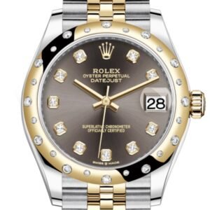 Rolex Datejust 31 Dark Grey Diamonds Dial Diamond Bezel Jubilee Yellow Gold Two Tone Watch 278341RBR 278343 NP