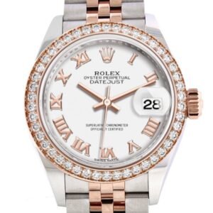 Rolex Datejust 28 White Roman Dial White Roman Dial Diamond Bezel Rose Gold Two Tone Watch 279381RBR 279381