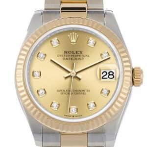 Rolex Datejust 31 Champagne Diamond Dial Fluted Bezel 18K Yellow Gold Two Tone Watch 278273