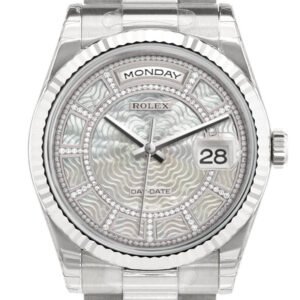 Rolex Day-Date 36 Carousel of white mother-of-pearl Dial Fluted Bezel President White Gold Watch 118239