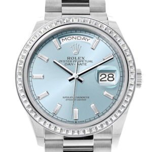 Rolex Day-Date 36 Ice Blue Diamond Dial Diamond Bezel Platinum President Watch 128396TBR