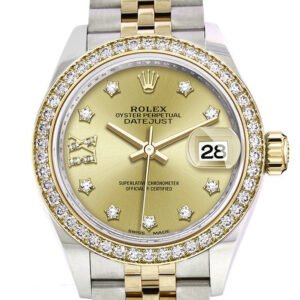 Rolex Datejust 28 Champagne Diamond Star Dial Diamond Bezel Yellow Gold Jubilee Ladies Watch 279383RBR 279383