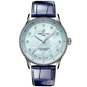 Navitimer 32mm Blue Mother of Pearl Diamond Dial Strap Watch