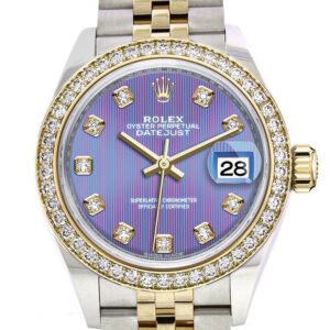 Rolex Datejust 28 Lavender set with diamonds Dial Diamond Bezel Yellow Gold Jubilee Ladies Watch 279383RBR 279383