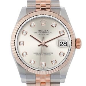 Rolex Datejust 31 Silver Diamond Dial Fluted Bezel 18K Everose Gold Two Tone Jubilee Watch 278271