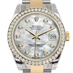 Rolex Datejust 31 White mother-of-pearl Diamond Dial Diamond Bezel Yellow Gold Two Tone Watch 178383