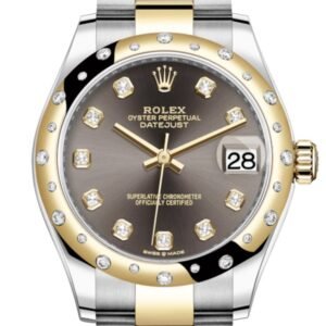 Rolex Datejust 31 Dark Grey Diamonds Dial Diamond Bezel Yellow Gold Two Tone Watch 278343RBR 278343 NP