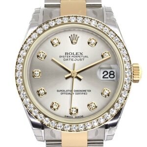 Rolex Datejust 31 Silver Diamond Dial Diamond Bezel Yellow Gold Two Tone Watch 178383