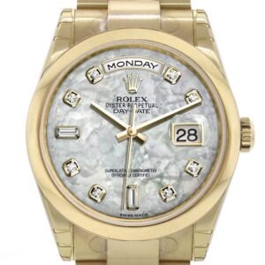 Rolex Day-Date 36 White mother of pearl Diamonds Dial Yellow Gold Watch 118208