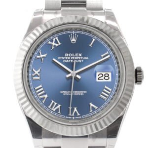 Rolex Datejust 41 Blue Roman Dial White Gold Fluted Bezel Oyster Mens Watch 126334