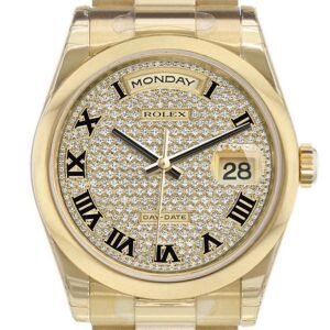 Rolex Day-Date 36 Diamond Paved Dial President Yellow Gold Watch 118208