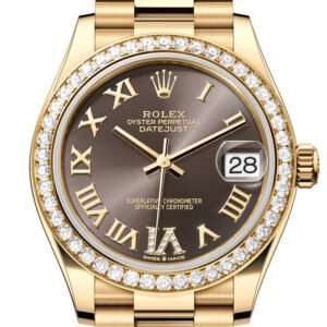 Rolex Datejust 31 Dark Grey Roman Diamond Dial Diamond Bezel Yellow Gold Ladies Watch 278288RBR 278288RBR-0026