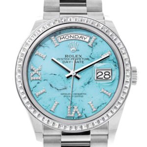 Rolex Day-Date 36 Turquoise Dial Diamond Bezel Platinum President Watch 128396TBR