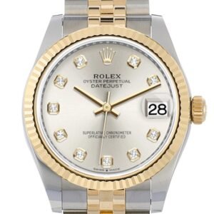 Rolex Datejust 31 Silver Diamond Dial Fluted Bezel 18K Yellow Gold Two Tone Jubilee Watch 278273 NP