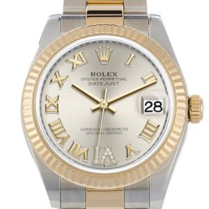 Rolex Datejust 31 Silver Large VI set with Diamonds Dial Fluted Bezel 18K Yellow Gold Two Tone Watch 278273 NP
